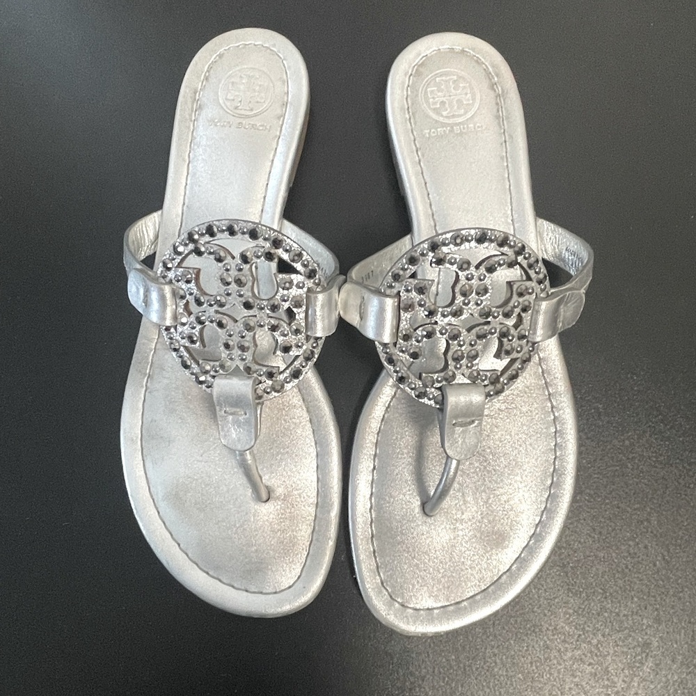 Tory Burch Miller embellished sandal silver size 8
